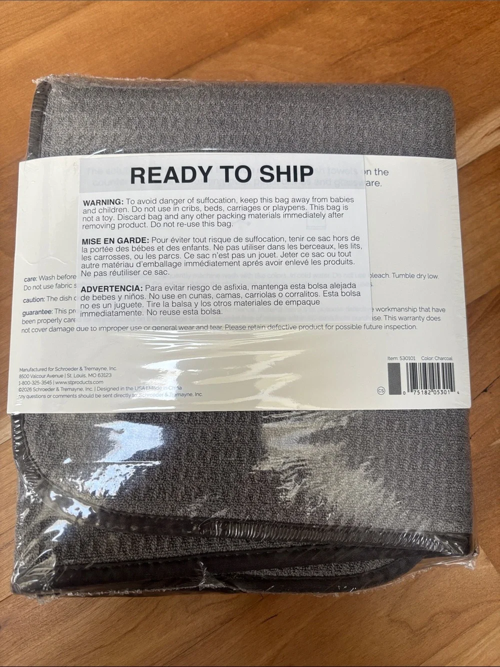 NWT Aura Microfiber Dish Drying Mat, Charcoal/Gray